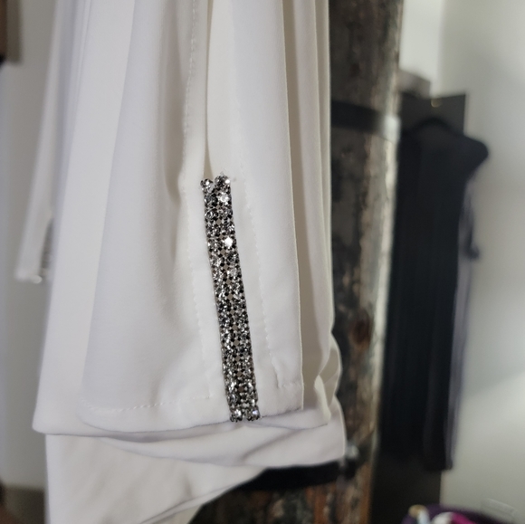 Cache White Dress with Rhinestones on the 3/4 sleeves. Length short.  This dress - Picture 4 of 8